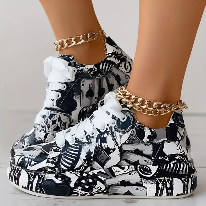 Hazel | Stilvolle Graffiti Print Damen Turnschuhe