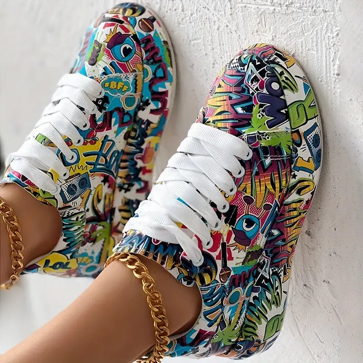 Hazel | Stilvolle Graffiti Print Damen Turnschuhe