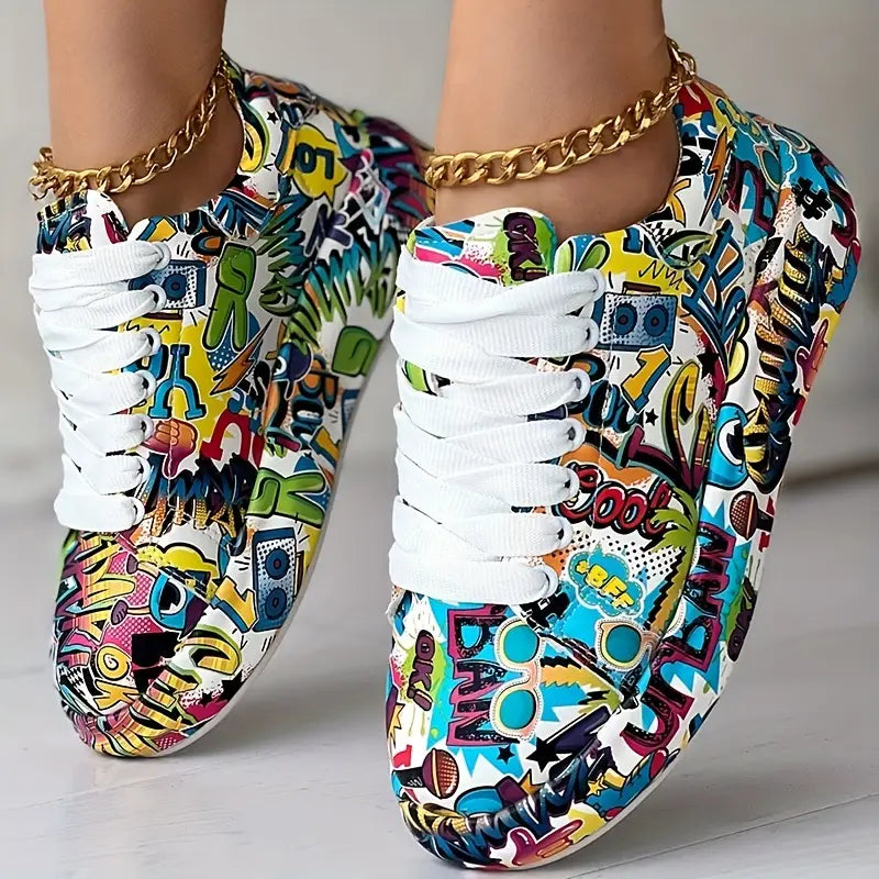 Hazel | Stilvolle Graffiti Print Damen Turnschuhe