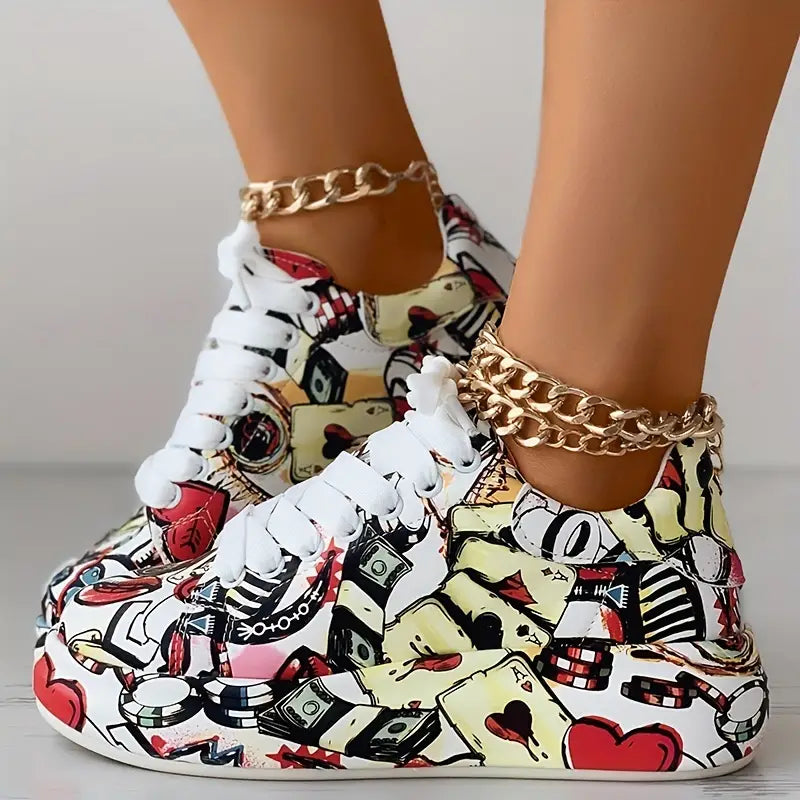 Hazel | Stilvolle Graffiti Print Damen Turnschuhe