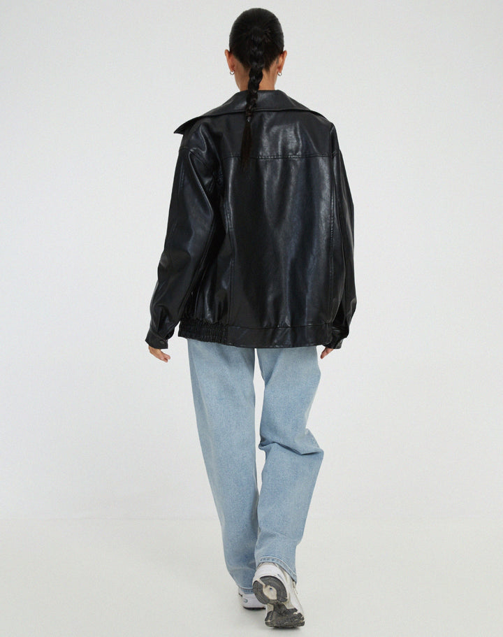 Damen Lederjacke mit lockerer Passform und Reißverschluss