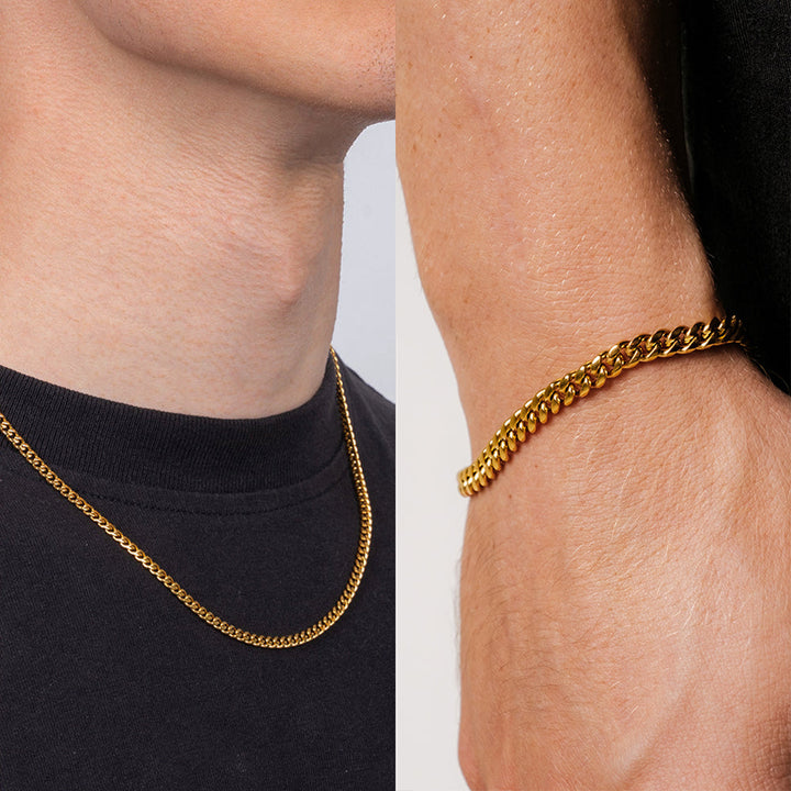 Bundle: Cuban Bracelet 5MM + Chain 3MM (Gold)