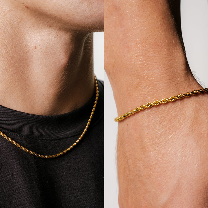 Bundle: Rope Bracelet + Chain 3MM (Gold)