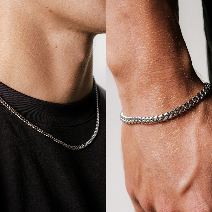 Bundle: Cuban Bracelet 5MM + Chain Bundle 3MM (Silver)