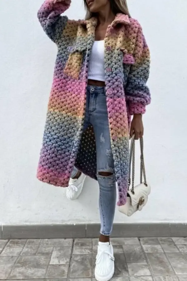 Norina | Regenbogen Gewebter Eleganter Damenmantel