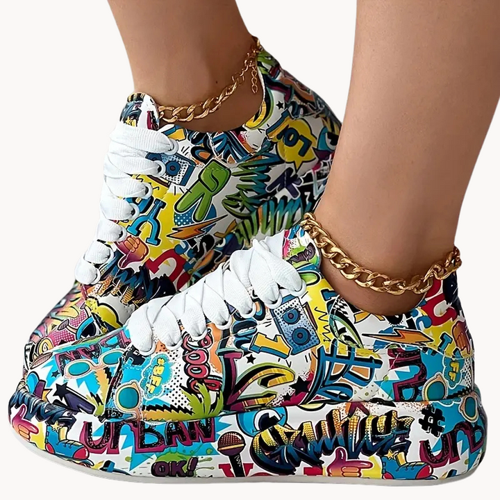 Hazel | Stilvolle Graffiti Print Damen Turnschuhe